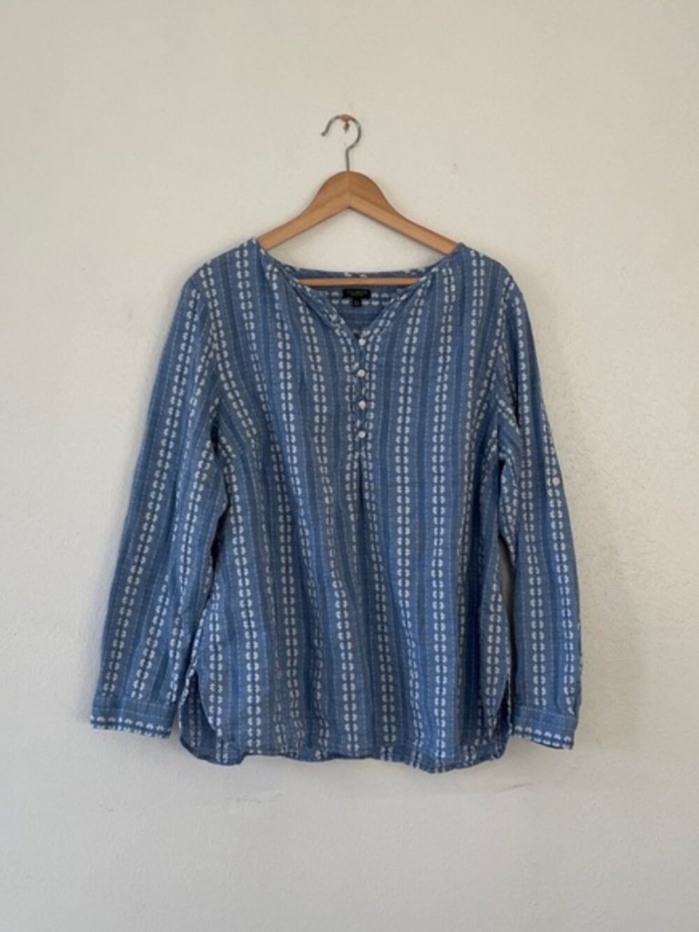 Talbots Chambray Popover Blouse Top Daisies Embroidery Shirt 2Xp